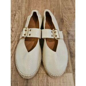 Jutelia Leather Mary Jane Espadrille Flats Cream Gold Buckle Spain EU 39